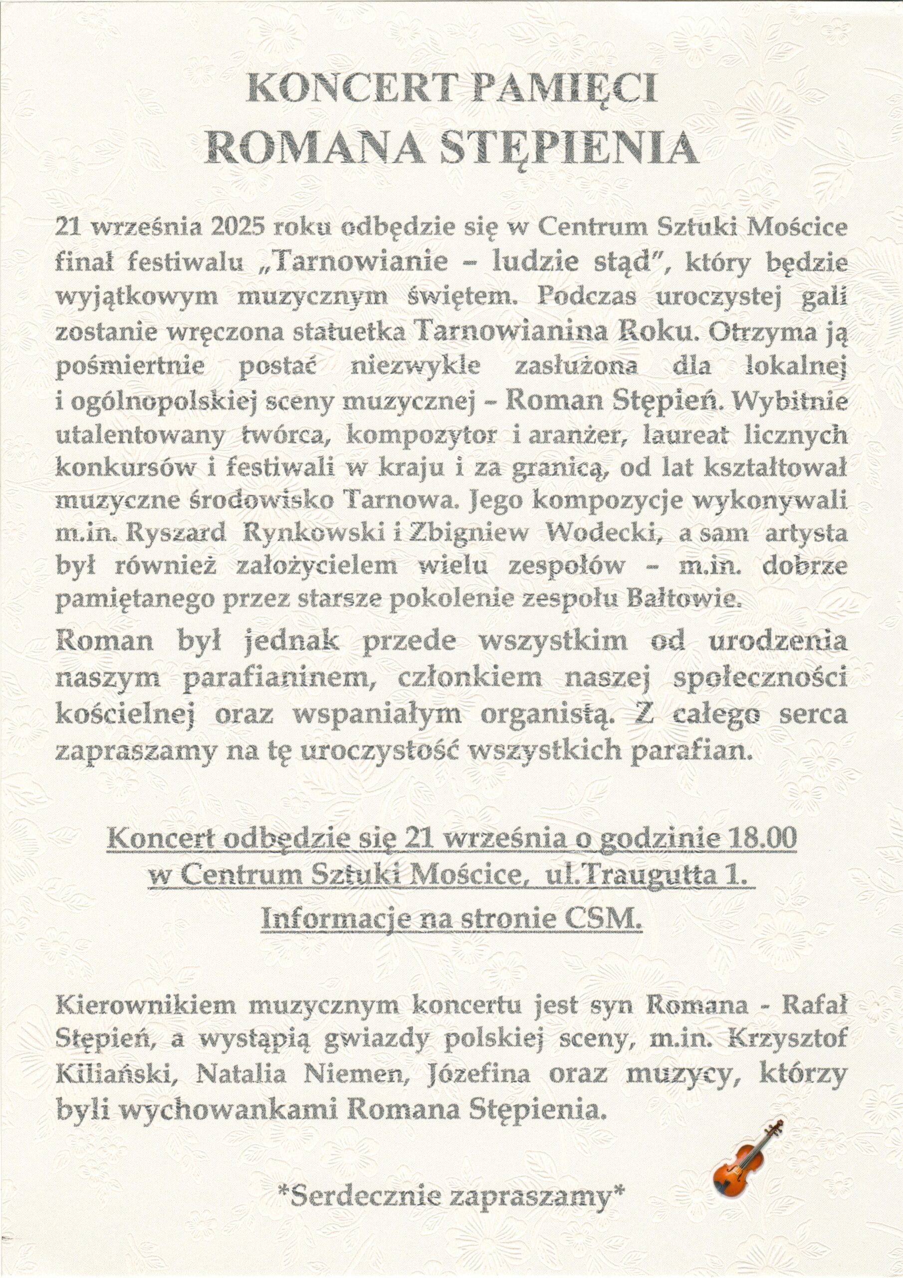Read more about the article KONCERT PAMIĘCI ROMANA STĘPIENIA